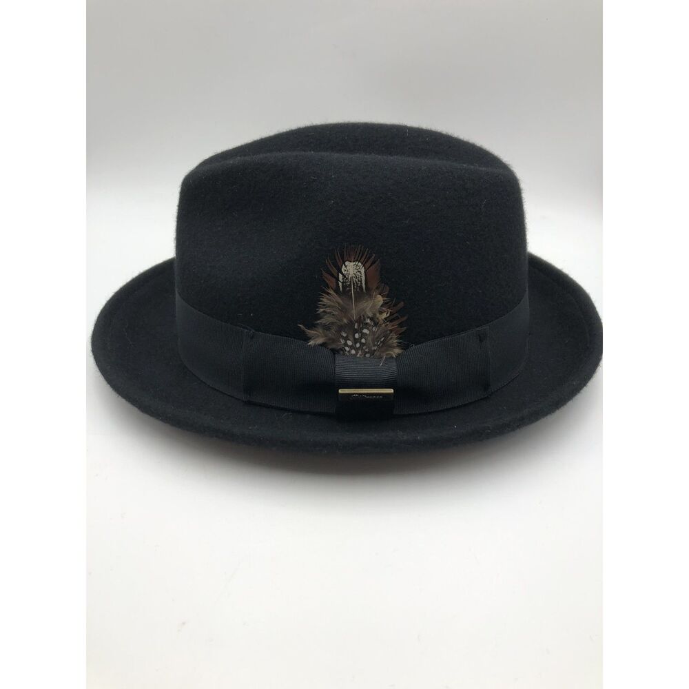 Vintage Biltmore 1917 Black 100% Wool Fedora Hat Feather Accent Men’s